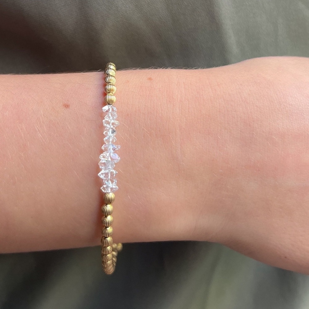 Herkimer Diamond and Gold Bead Bracelet, Textured gold filled beads
